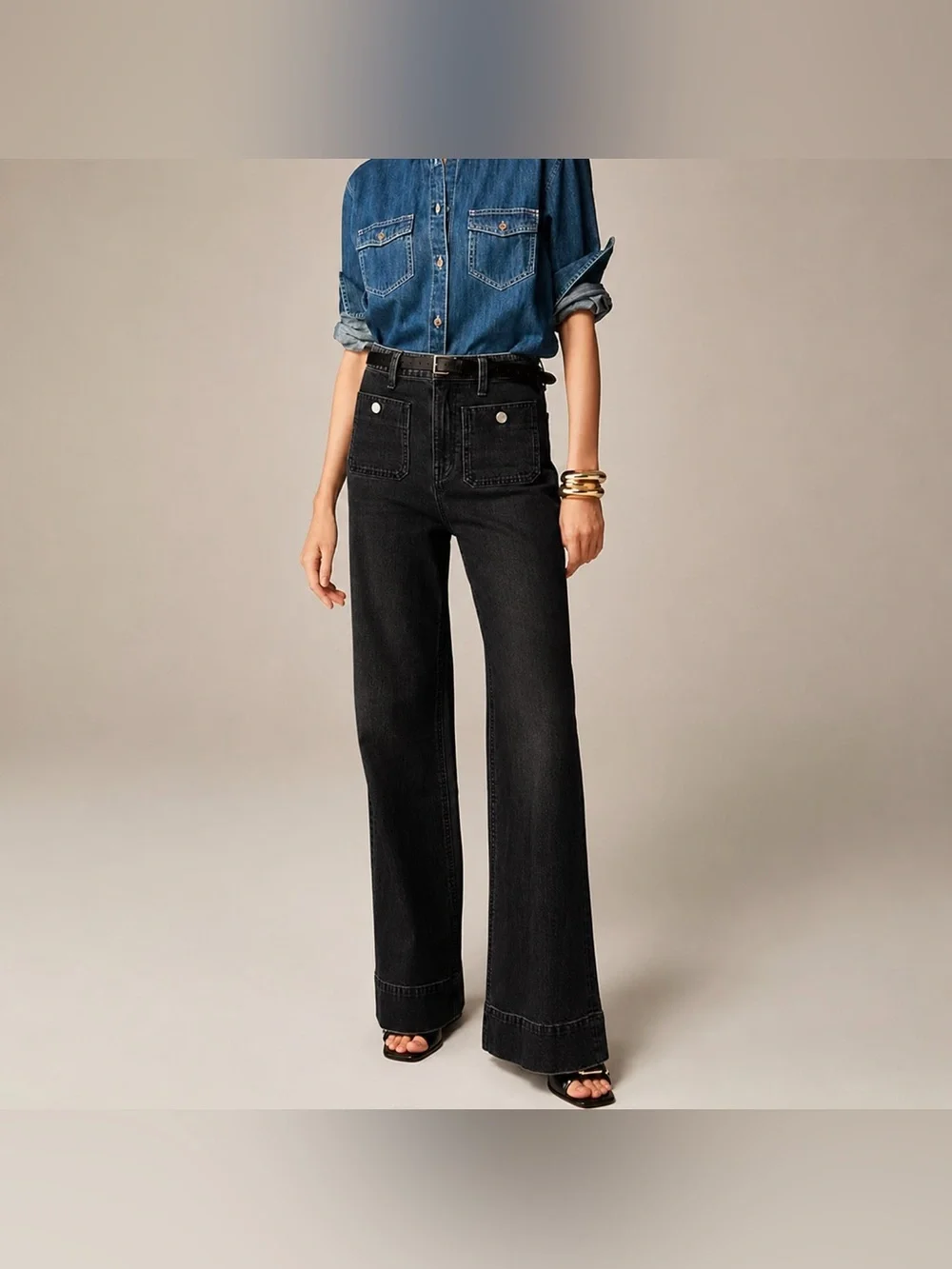J. Crew Jeans Womens 30 ‘96 Denim Trouser Sailor Pockets Stretch Black - Picture 1 of 7